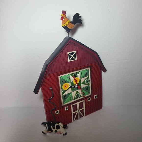 Allen Designs Red Barn Yard Wall Clock Cow Shaped Swinging Pendulum - Picture 13 of 16